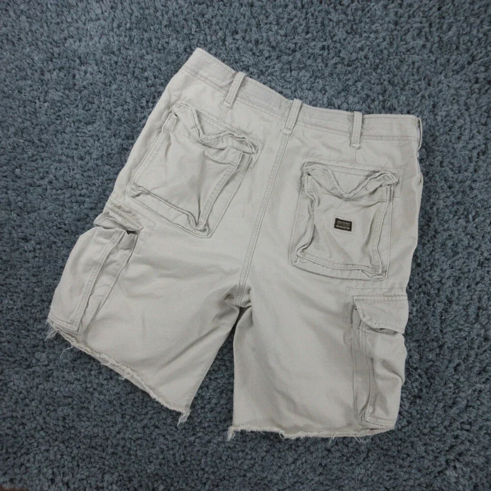 Abercrombie & Fitch Shorts Mens 32 Beige Thrashed Distressed Cargo 33x10*